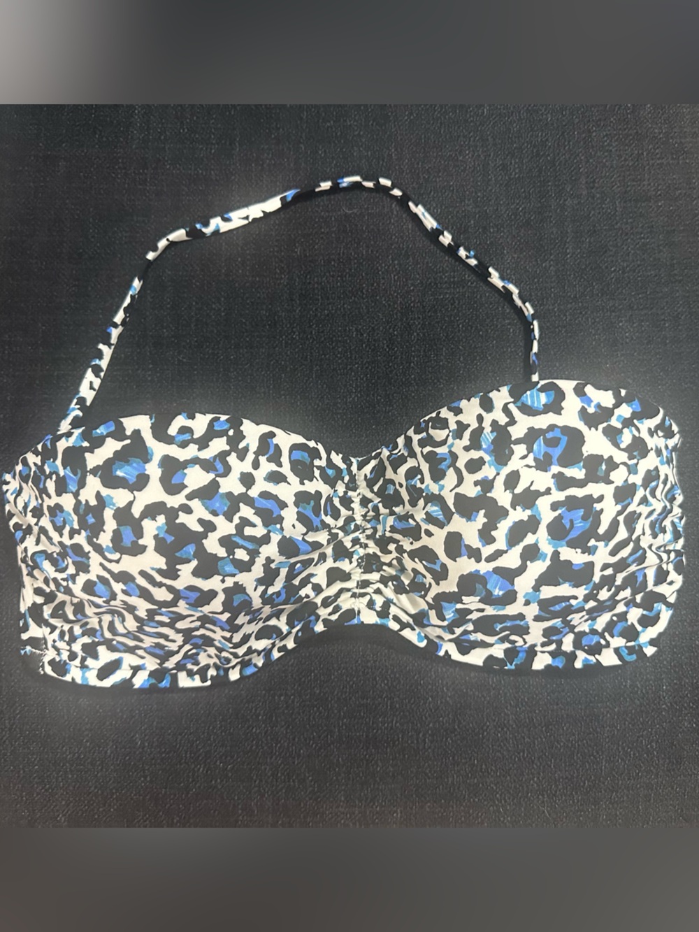 VS Blue and Black Leopard Print Bandeau Convertible Bikini Top